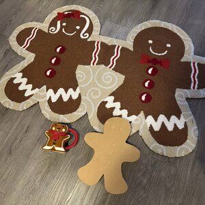 Set of 3 Christmas Decorations - Gingerbread Men - Rug, Tabletop Decor, & Mug